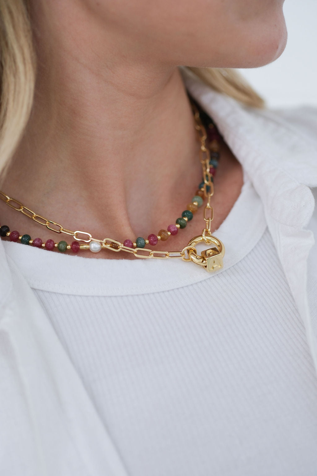 Block Initial Charm Necklace